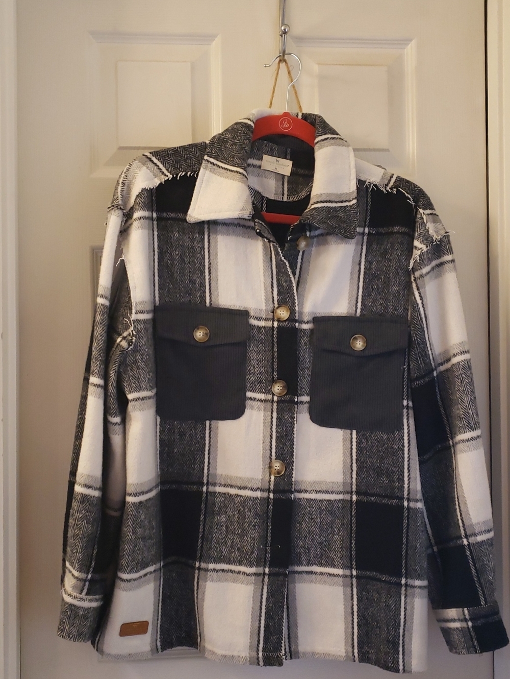 Simply Southern Black and White Plaid Utility Shacket